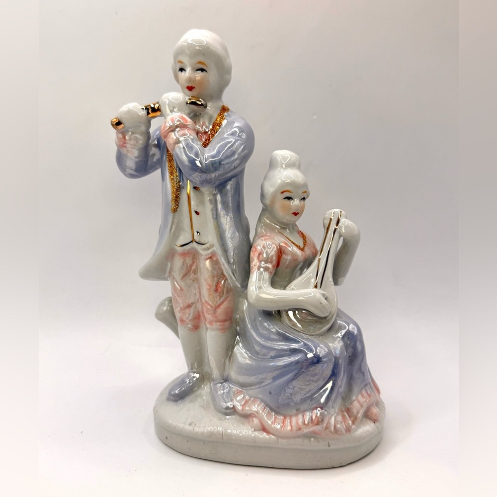Vintage Porcelain Figurine Baroque Man Woman Musicians Duet Figure 8” Tall